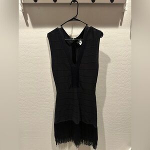 VENUS Black Textured Sleeveless V-Neck Dress